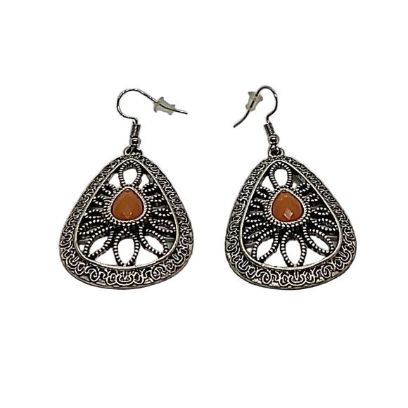 Paparazzi Jewelry Earrings Floral Frill Orange Fishhook Ear Wire - Picture 1 of 5